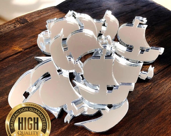 Ship Boat Shaped Crafting Mirrors, Custom Colours, Woods, Sizes, Shapes, (Holes for Jewellery or hoops for invites) Packs of 10