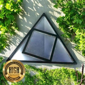 Triangle Square Design Framed Garden Mirrors, Custom Colours, Sizes up to 38cm, Engraving Services (Indoor & Outdoor Use)