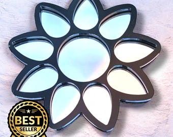 Flower Garden Mirror: Colorful Acrylic Frame, Handmade UK, Custom Size