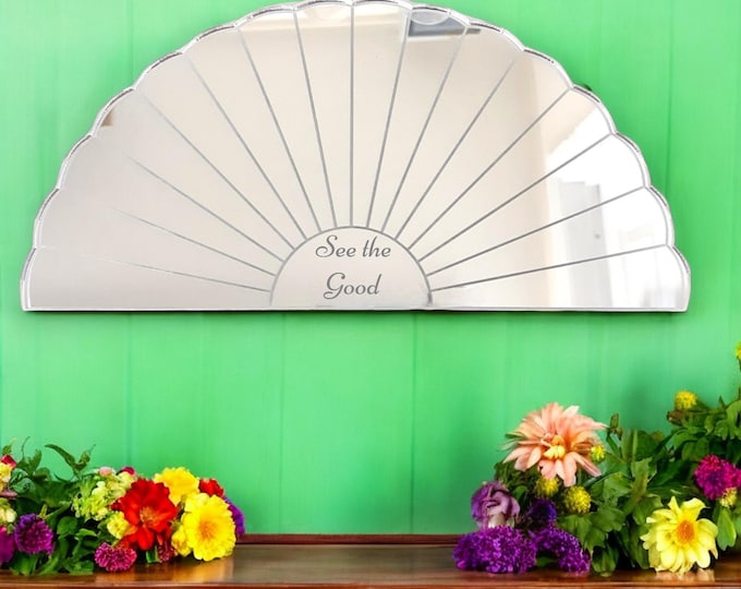 Art Deco Acrylic Mirror with White Backing & Hooks - Handmade in UK