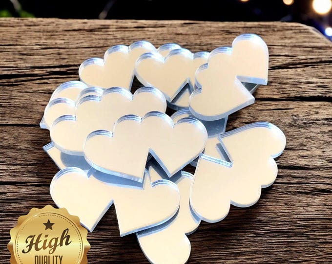 Joined Love Hearts Shaped Crafting Mirrors, Custom Colours, Woods, Sizes, Shapes, (Holes for Jewellery or hoops for invites) Packs of 10