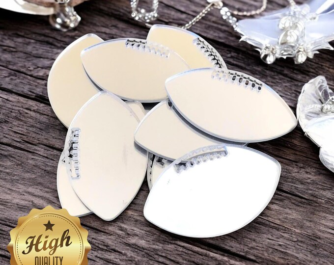 Rugby Ball Shaped Crafting Mirrors, Custom Colours, Woods, Sizes, Shapes, (Holes for Jewellery or hoops for invites) Packs of 10
