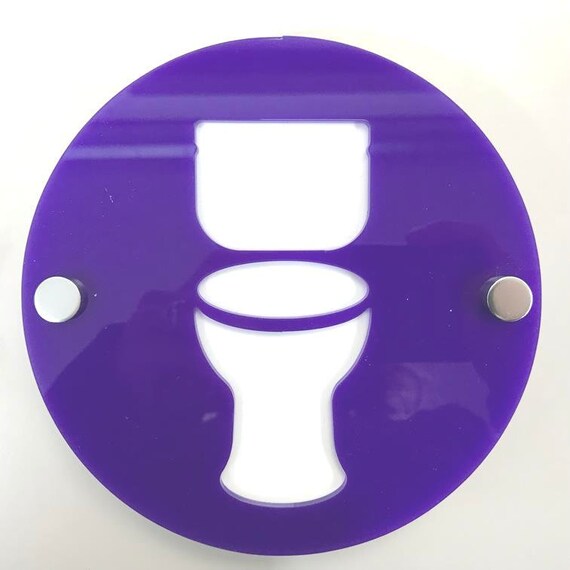 Round Female Toilet Sign Bright Blue & White Gloss & Chrome Fixings 