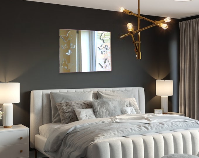 Butterflies Design Rectangular Acrylic Mirrors, Custom Colours, Sizes, Shapes Large Sizes up to 80cm