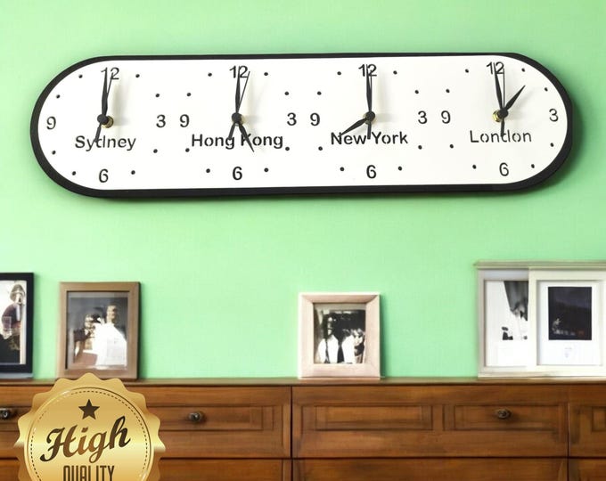 Custom Oval Four Time Zone Clock: Personalized Colors & Sizes