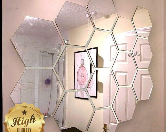 Hexagon Shaped Silver Mirrors in Packs of Ten, Custom woods, Sizes, Colours Made