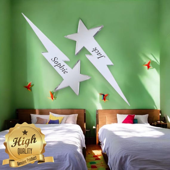 Two Shooting Star Mirrors, Custom Colours, Sizes, Shapes, Engraving Services, Sizes up to 40cm