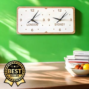 Customizable Time Zone Clock: Acrylic with Wood Frame