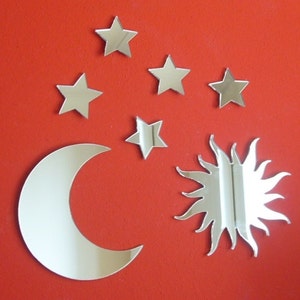 Set of Sun Moon and 5 Stars Mirrors, Bespoke Shapes Made