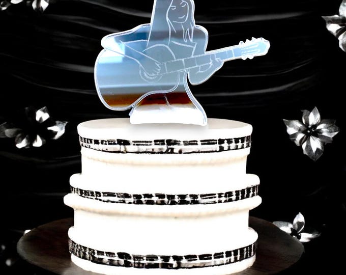 Guitarist Cake Toppers - Lady Singer Cake Topper, Custom Colours, Sizes, Engravings & Emblems