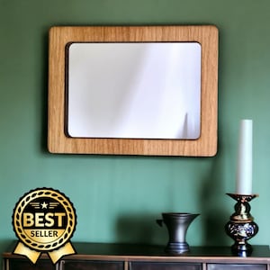 Rectangular Wooden Framed Mirror: Oak, Walnut, or Cherry Veneer