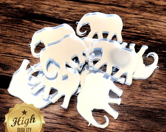 Elephant Shaped Crafting Mirrors, Custom Colours, Woods, Sizes, Shapes, (Holes for Jewellery or hoops for invites) Packs of 10