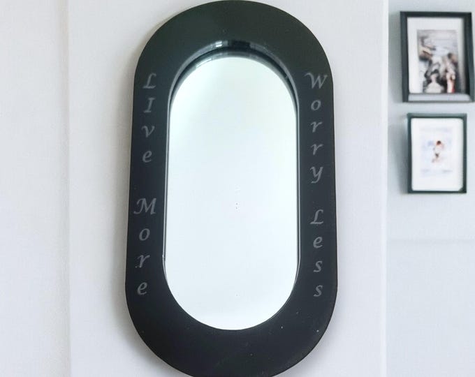 Pill Shaped Acrylic Mirror with Color Frame & Hooks - Bespoke Engraving