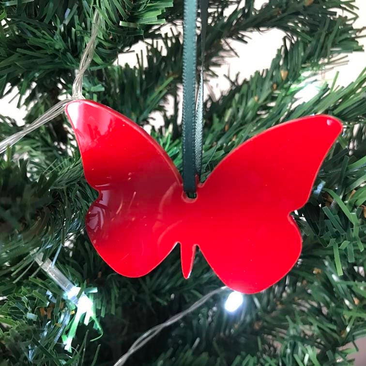 Butterfly Christmas Xmas Tree Decorations In White Red Lime