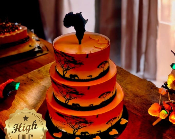 Africa Map Shaped Cake Toppers & Cup Cake Toppers - Several Colour Options Available, Any Map Style Made