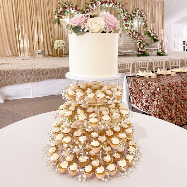 Round Clear Acrylic Wedding & Party Cup Cake Stands.  Bespoke Size Stands Made to Order