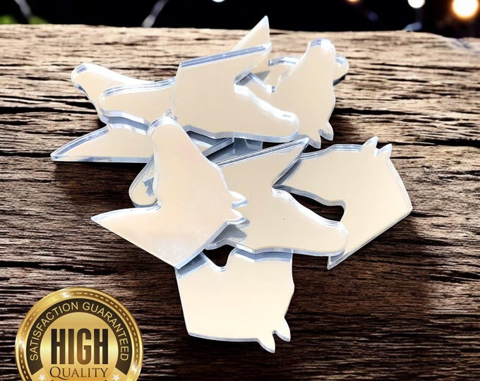 Horses Head Shaped Crafting Mirrors, Custom Colours, Woods, Sizes, Shapes, (Holes for Jewellery or hoops for invites) Packs of 10