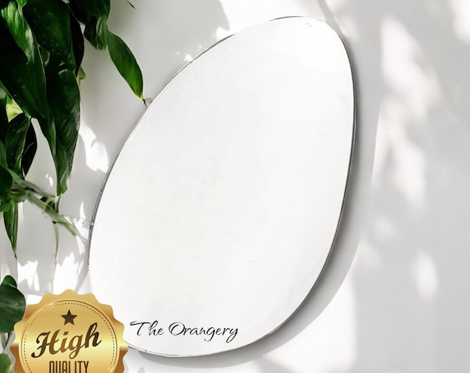 Pebble Shaped Mirrors with White Backing & Hooks, Custom Shapes/Sizes Made