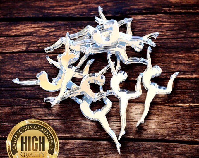 Gymnast Shaped Crafting Mirrors, Custom Colours, Woods, Sizes, Shapes, (Holes for Jewellery or hoops for invites) Packs of 10