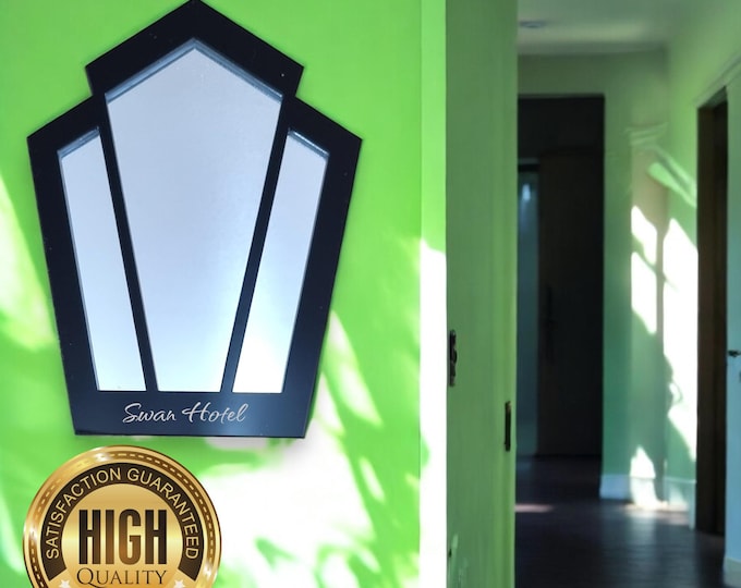 Art Deco Pentagon Shaped Mirrors with a Colour Frame of your choice & Hooks, Bespoke Shapes Made (Engraving Services)