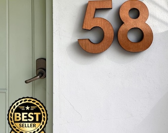 Custom Wooden Floating House Numbers, Oak Walnut Cherry, Personalized Fonts (Fixings Included)