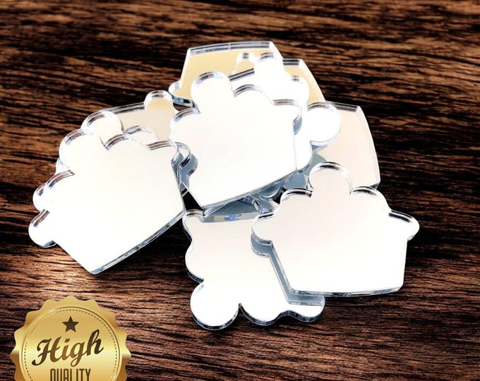 Cupcake Shaped Crafting Mirrors, Custom Colours, Woods, Sizes, Shapes, (Holes for Jewellery or hoops for invites) Packs of 10