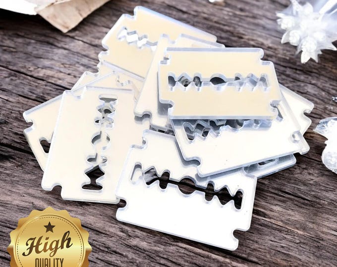 Razor Bades Shaped Crafting Mirrors, Custom Colours, Woods, Sizes, Shapes, (Holes for Jewellery or hoops for invites) Packs of 10