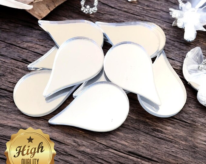 Raindrops Shaped Crafting Mirrors, Custom Colours, Woods, Sizes, Shapes, (Holes for Jewellery or hoops for invites) Packs of 10