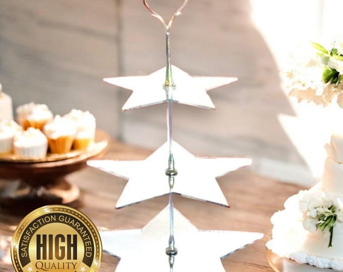Three Tier Silver Rod Acrylic Cake Stands - Custom Sizes and Colours and Bespoke Shaped Stands Made (12", 10" & 8", 12.5"high)