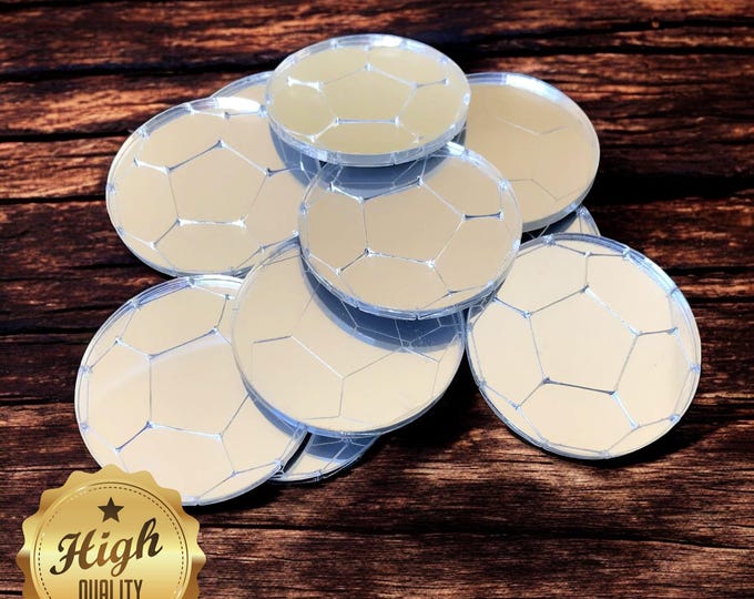 Football Shaped Crafting Mirrors, Custom Colours, Woods, Sizes, Shapes, (Holes for Jewellery or hoops for invites) Packs of 10