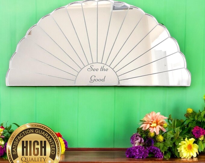 Unique Art Deco Acrylic Mirrors with Engraving Services, Bespoke Shapes & White Backing - Hooks Included, Handmade in UK