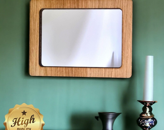Rectangular Wooden Framed Mirror: Oak, Walnut, or Cherry Veneer