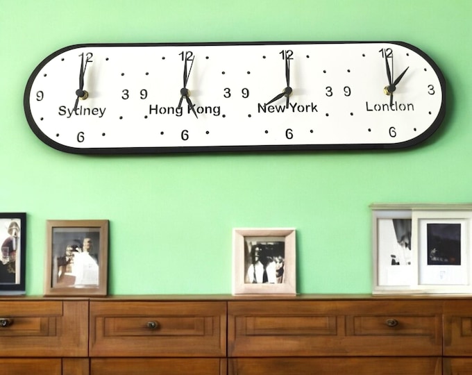 Custom Oval Four Time Zone Clock: Personalized Colors & Sizes