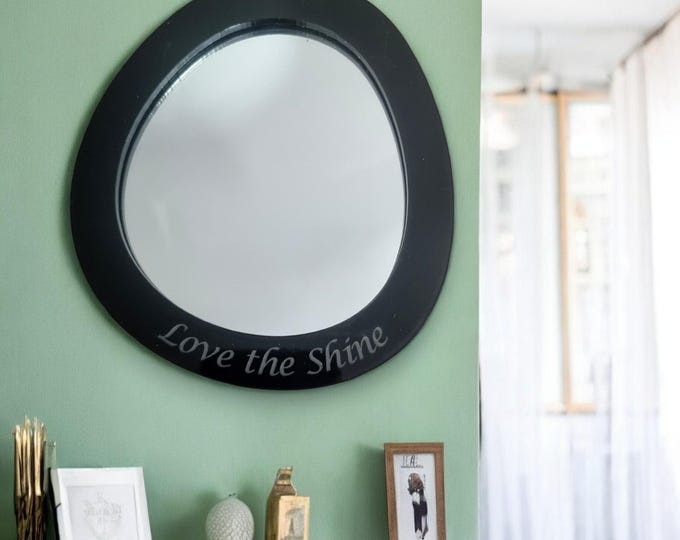 Round Pebble Mirror with Wood Frame & Hooks - Bespoke Shapes