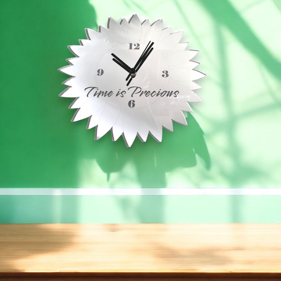 Shutter Clocks Engraved Mirrored Sunflower Clocks - Custom Colours/woods, Bespoke ...