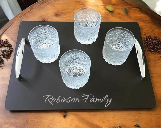 Rectangle Serving Trays with Chrome Handles, Custom Colours, Wood Veneers & Sizes, Plain or Engraved