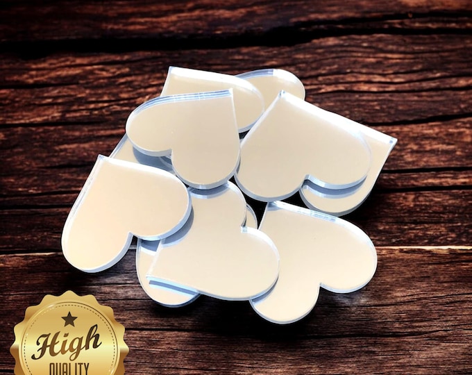 Heart Acrylic Crafting Mirrors: Custom Colors, Sizes, Woods (Pack of 10)