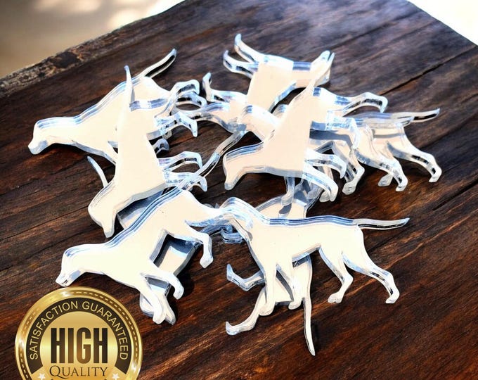 Pointer Dogs Shaped Crafting Mirrors, Custom Colours, Woods, Sizes, Shapes, (Holes for Jewellery or hoops for invites) Packs of 10
