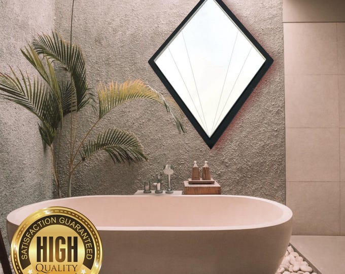 Art Deco Diamond Shaped Mirrors with a Colour Frame of your choice & Hooks, Bespoke Shapes Made