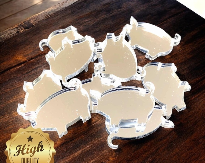 Pig Shaped Acrylic Crafting Mirrors: Custom Colors & Sizes (Pack of 10)