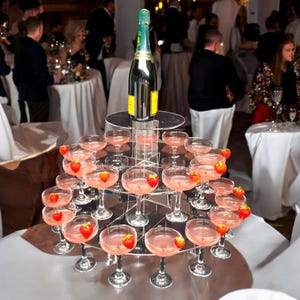 Celebrations Champagne Stands for Coupe Glasses (Reusable), Custom Stands Made, Great for Weddings & Parties, Engraving Service