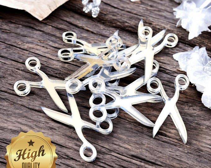 Scissors Shaped Crafting Mirrors, Custom Colours, Woods, Sizes, Shapes, (Holes for Jewellery or hoops for invites) Packs of 10