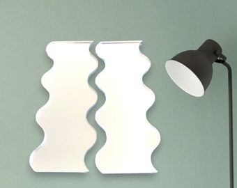 Pair of Wavy Shaped Acrylic Mirrors, Bespoke Sizes, Colours & Engraving Services