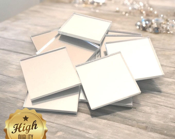 Pack of 10 x Mirrored Square Tiles, Custom Sizes, Shapes, Colours & Woods