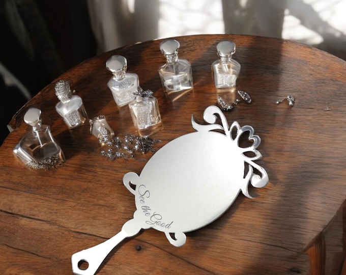 Georgian Style Hand Held Mirrors, Vanity Safety Acrylic Mirrors (Custom Engraved & Colours/woods)