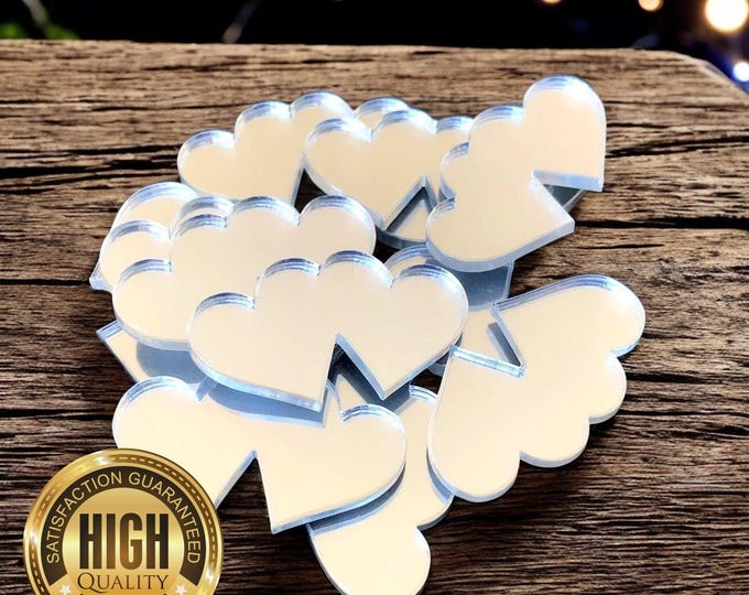 Joined Love Hearts Shaped Crafting Mirrors, Custom Colours, Woods, Sizes, Shapes, (Holes for Jewellery or hoops for invites) Packs of 10