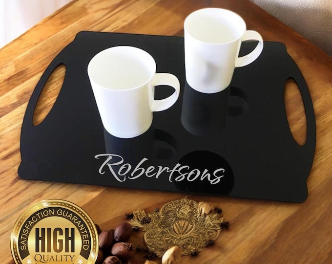 Personalized Rectangle Flat Serving Trays, Choose Custom Colors, Engraved Designs, Lightweight & Durable Acrylic with Non-Slip Feet for Easy