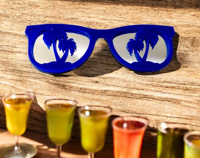 Palm Tree Pair of Glasses Wall Mirrors with Hooks, Custom Colours, Sizes, Shapes