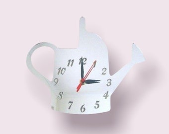 Watering Can Shaped Clocks - Many colour mirrors and solid colour choices, Personalised Engraving and Bespoke Shapes & Sizes Made