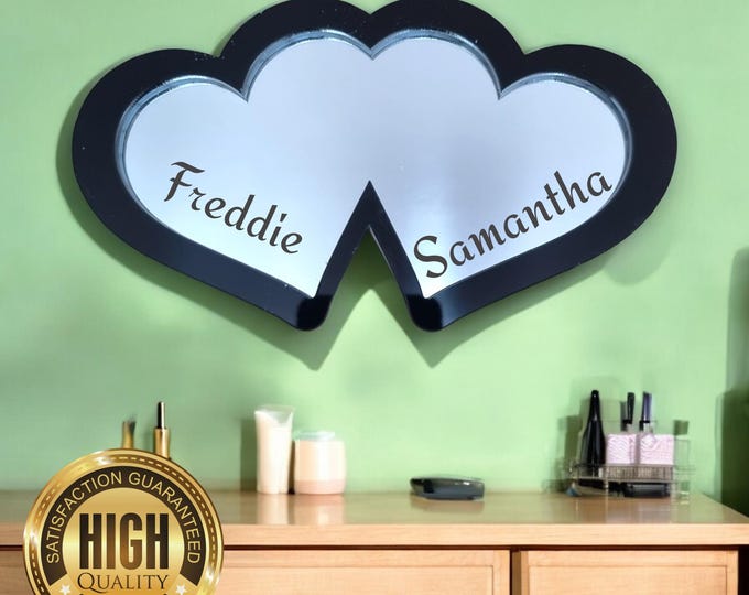 Love Hearts Shaped Mirrors with a Colour Frame of your choice & Hooks, Bespoke Shapes Made (Engraving Services)